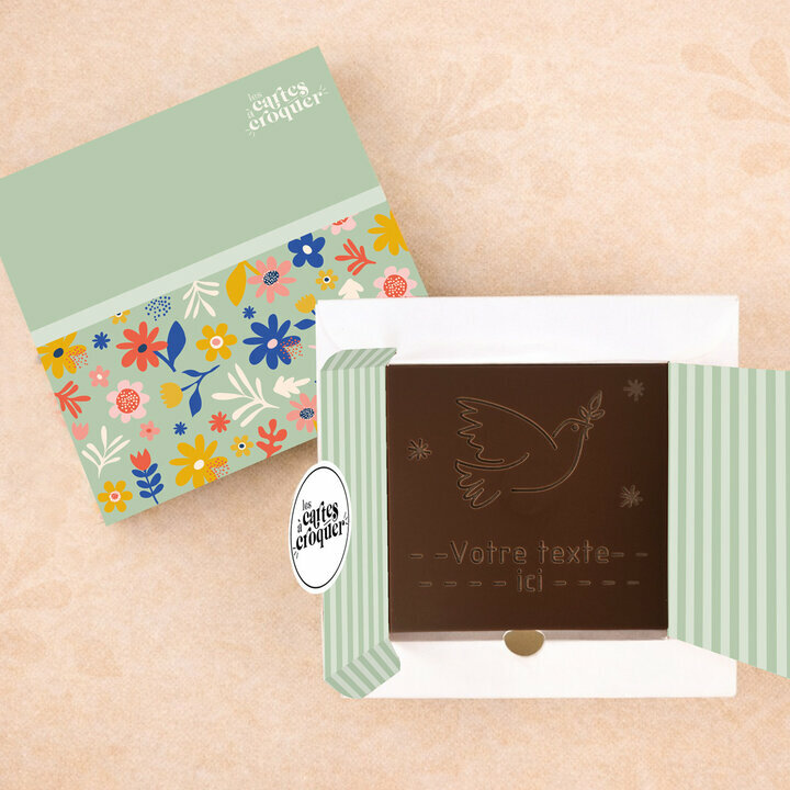 Carte à Croquer - Modèle Colombe Carte à Croquer - Modèle Colombe Chocolat Noir Coffret Modèle Fleurs