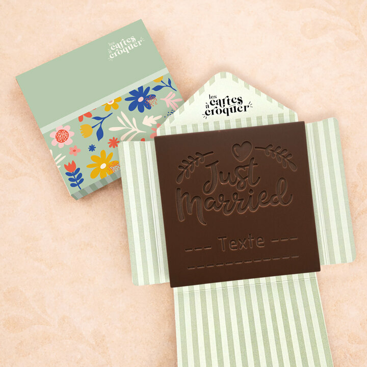 Carte à Croquer - Modèle Just Married Carte à Croquer - Modèle Just Married Chocolat Noir Enveloppe Modèle Fleurs