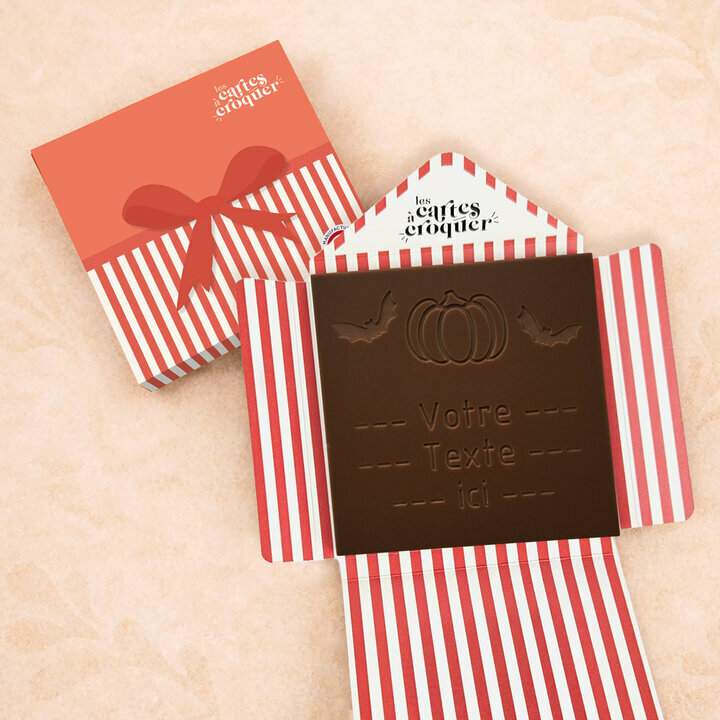Carte à Croquer - Modèle Citrouille d'Halloween Carte à Croquer - Modèle Citrouille d'Halloween Chocolat Noir Enveloppe Modèle Cadeau