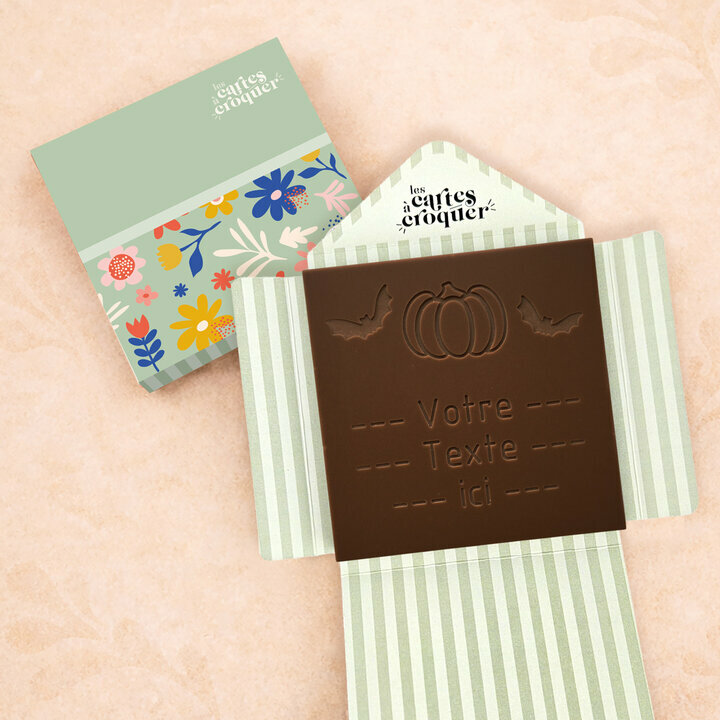 Carte à Croquer - Modèle Citrouille d'Halloween Carte à Croquer - Modèle Citrouille d'Halloween Chocolat Noir Enveloppe Modèle Fleurs