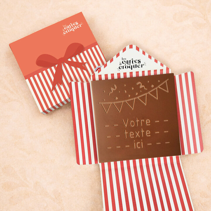 Carte à Croquer - Modèle Fanions et Cotillons Carte à Croquer - Modèle Fanions et Cotillons Chocolat Lait Enveloppe Modèle Cadeau