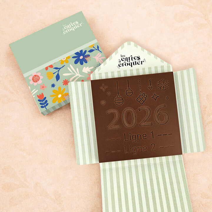 Carte � Croquer - Mod�le Nouvel An Chocolat Noir Enveloppe Mod�le Fleurs
