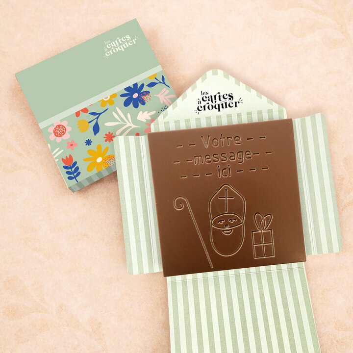 Carte � Croquer - Saint Nicolas Chocolat Lait Enveloppe Mod�le Fleurs