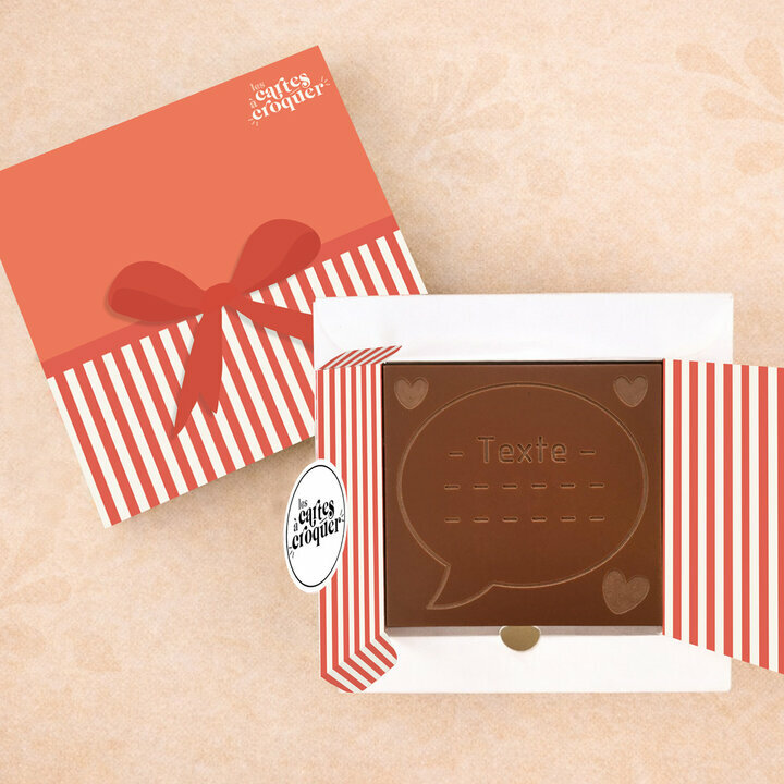 Carte à Croquer - Modèle Bulle de texte Coeurs Carte à Croquer - Modèle Bulle de texte Coeurs Chocolat Lait Coffret Modèle Cadeau