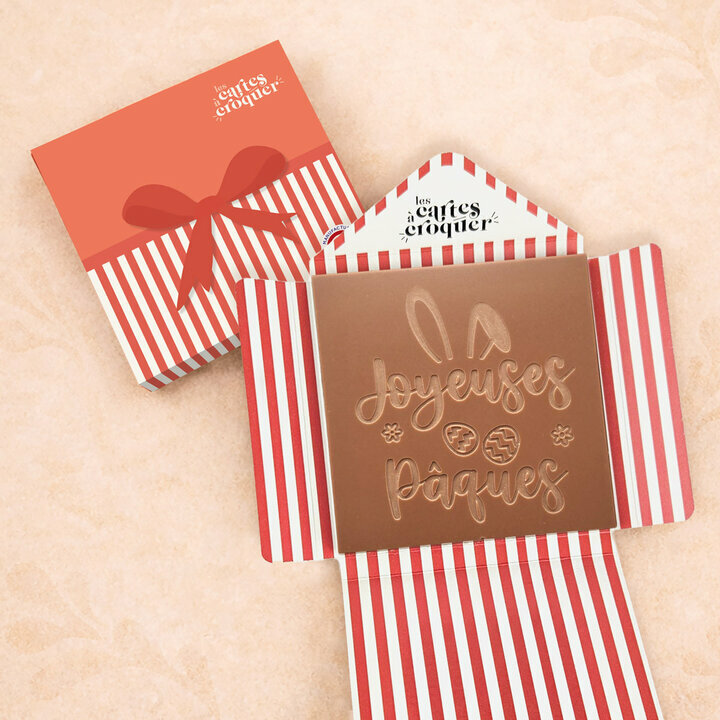 Prête à Croquer - Modèle Joyeuses Pâques Prête à Croquer - Modèle Joyeuses Pâques Chocolat Lait Enveloppe Cadeau