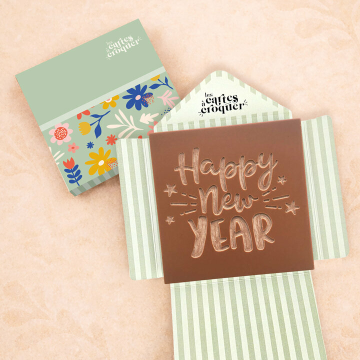 Prête à Croquer - Modèle Happy New Year Prête à Croquer - Modèle Happy New Year Chocolat Lait Enveloppe Fleurs