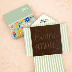 Pr�te � Croquer - Mod�le Bonne Ann�e Chocolat Noir Enveloppe Fleurs
