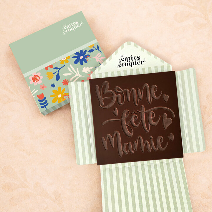 Pr�te � Croquer - Mod�le Bonne F�te Mamie Chocolat Noir Enveloppe Fleurs