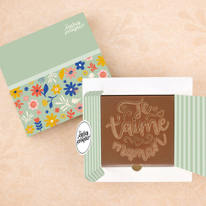 Pr�te � Croquer - Mod�le Je t'aime Maman Chocolat Lait Coffret Fleurs