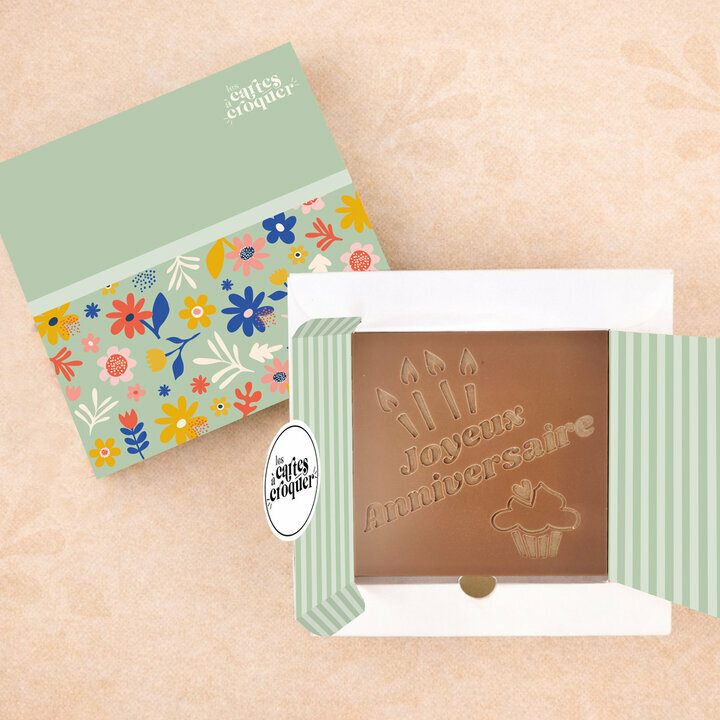 Pr�te � Croquer - Mod�le Joyeux Anniversaire Chocolat Lait Coffret Mod�le Fleurs