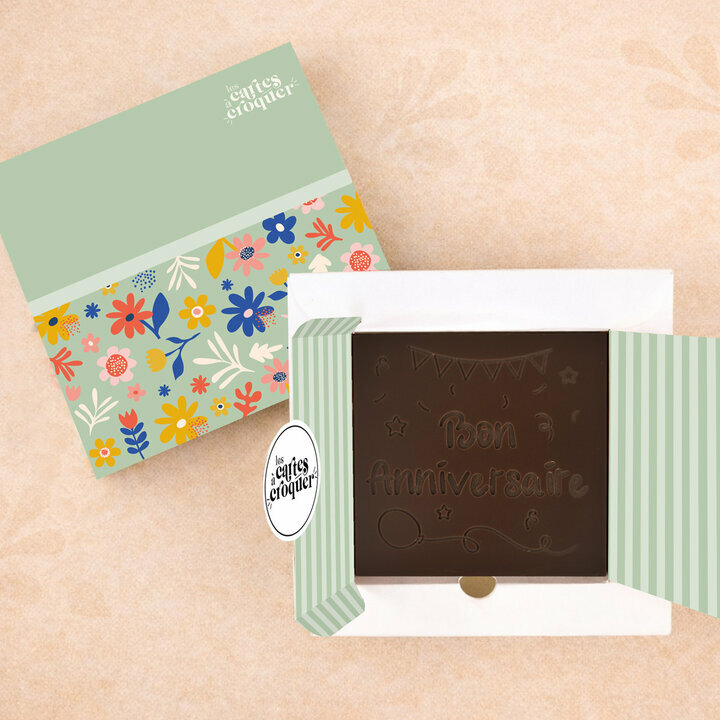Pr�te � Croquer - Mod�le Bon Anniversaire Chocolat Noir Coffret Mod�le Fleurs