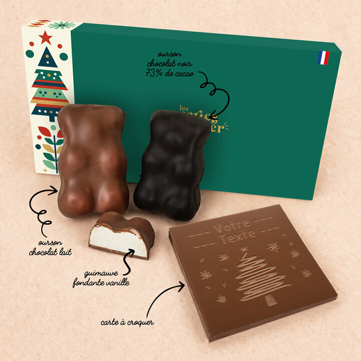 Coffret Douceur Chocolat - Collection Noël Composition Coffret Douceur Chocolat - Collection Noël Carte à Croquer Modèle Sapin