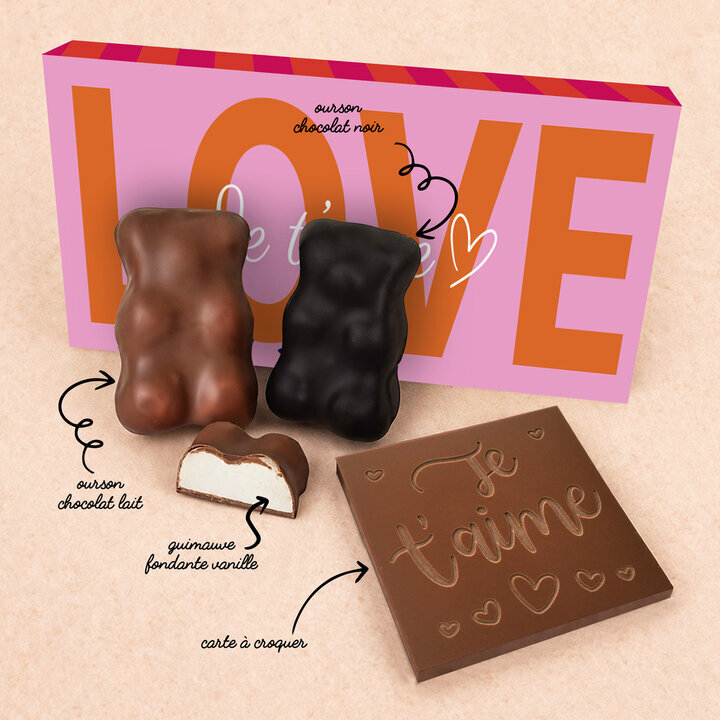 Coffret Douceur Chocolat - Collection Saint Valentin Coffret Douceur Chocolat - Collection Saint Valentin Je t'aime Composition